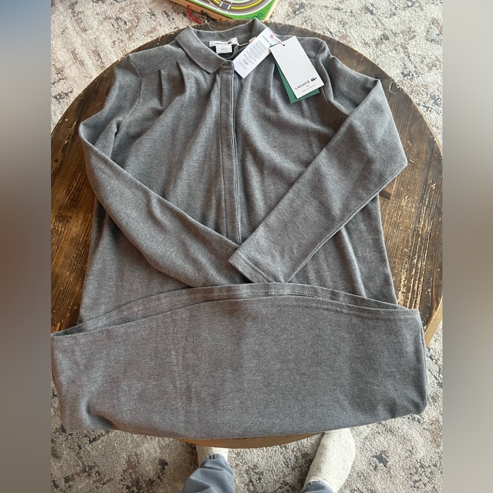 NWT gorgeous Lacoste, gray pique knit dress with pockets S
